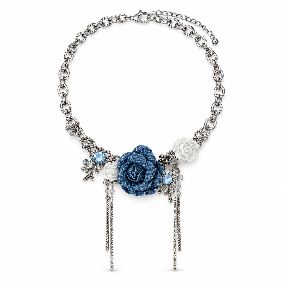 Gemcendra Partm Midnight Bloom Blue Rose Statement Necklace