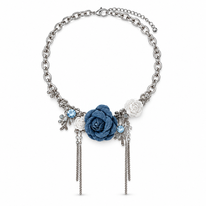 Gemcendra Partm Midnight Bloom Blue Rose Statement Necklace