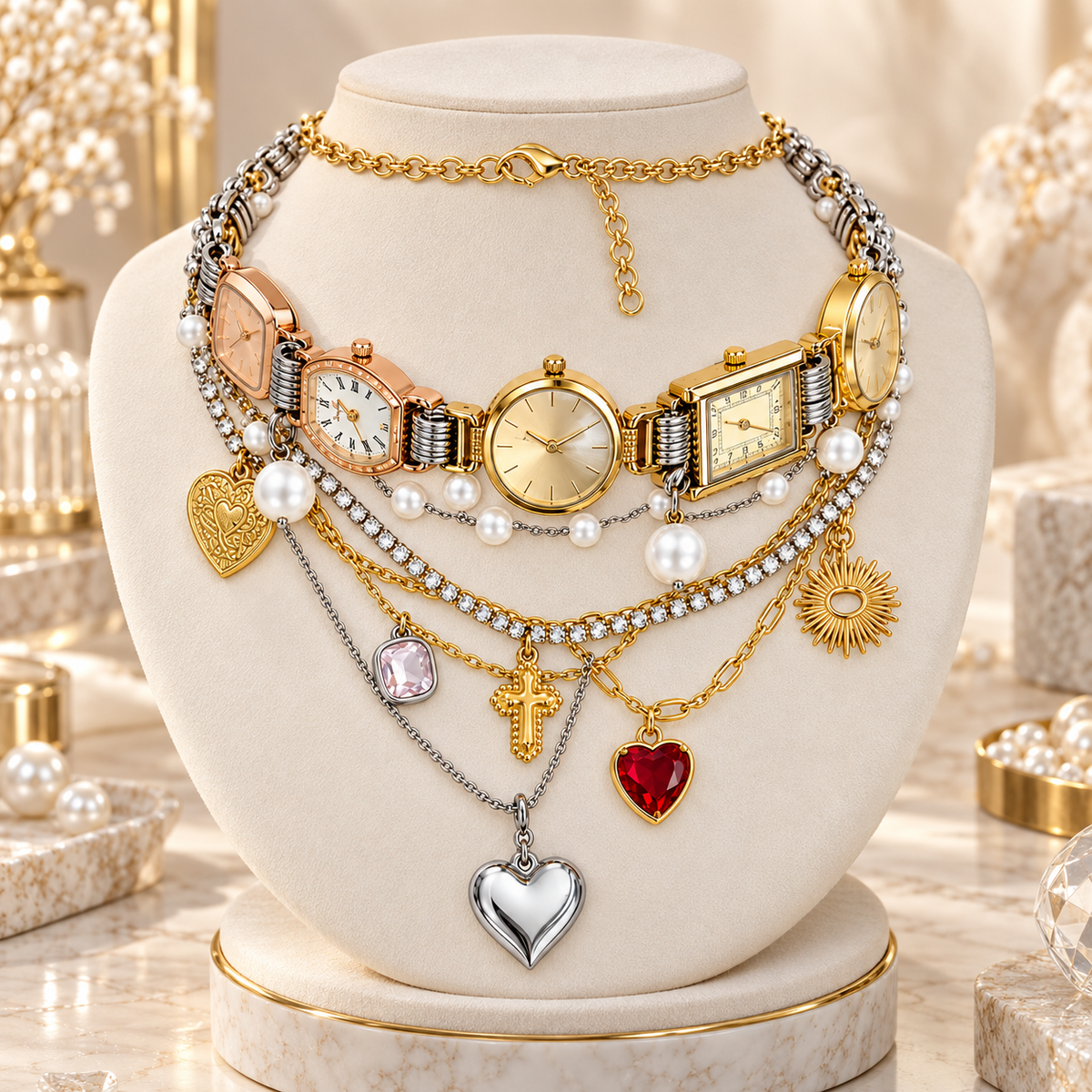 Gemcendra DANEER Époque Layered Timepiece Charm Necklace