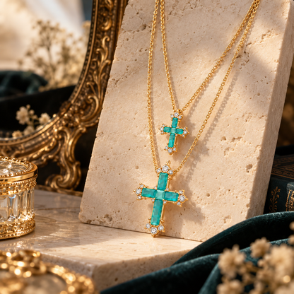 Gemcendra Celestia Turquoise Cross Layered Necklace
