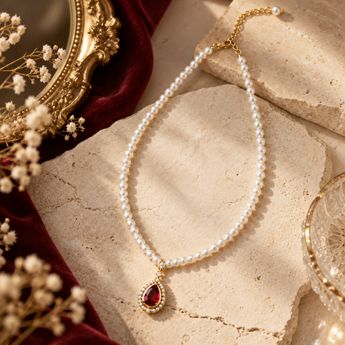Gemcendra Scarlet Heirloom Pearl Necklace