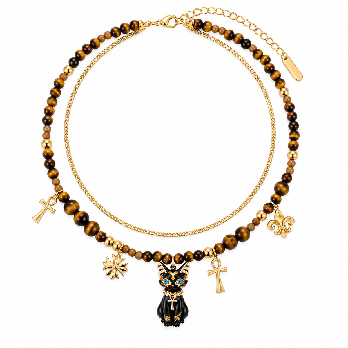 Gemcendra SUMIYAKI Bastet Tiger Eye Charm Layered Necklace